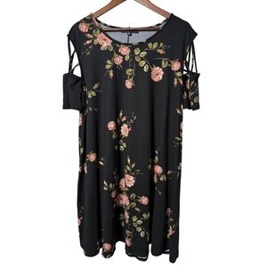 Vibe Sportswear Women Size 2X Floral Cold Shoulder Shirt Black Dress Feminine‎
